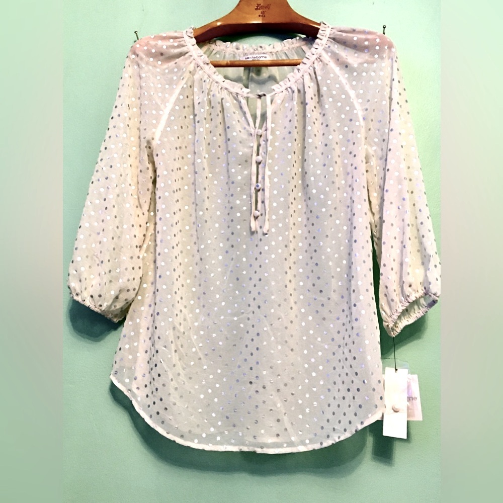 Liz Claiborne Sheer Blouse w Polka Dots MP NWT